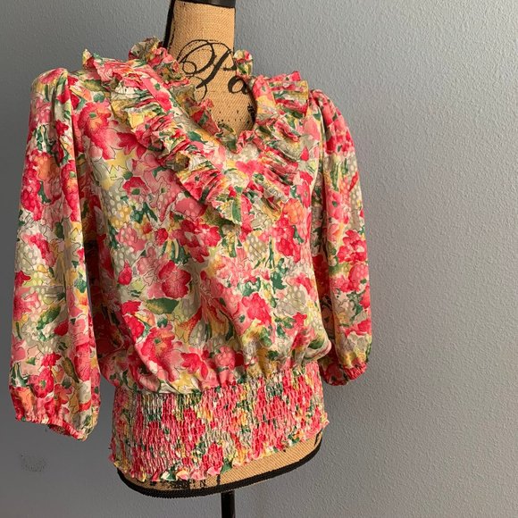 Rare Vintage Ann Pakradooni Floral Smocked Blouse - Picture 4 of 8